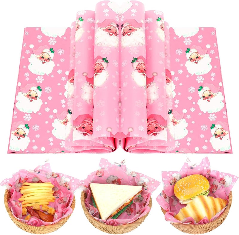 Welpurch 150pcs Pink Santa Deli Paper, 9.8 x 8.3in Greaseproof Food Deli Paper Sheets for Xmas Home Kitchen (Pink) - Image 1